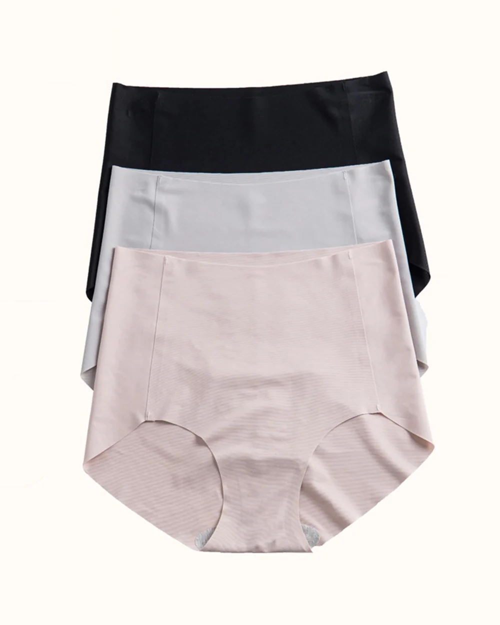 Style 1865 High Waist Invisible Panties Whole Carton (M Size, 230 Pcs of Each Color Pink/Grey/Black, 690Pcs in Total)