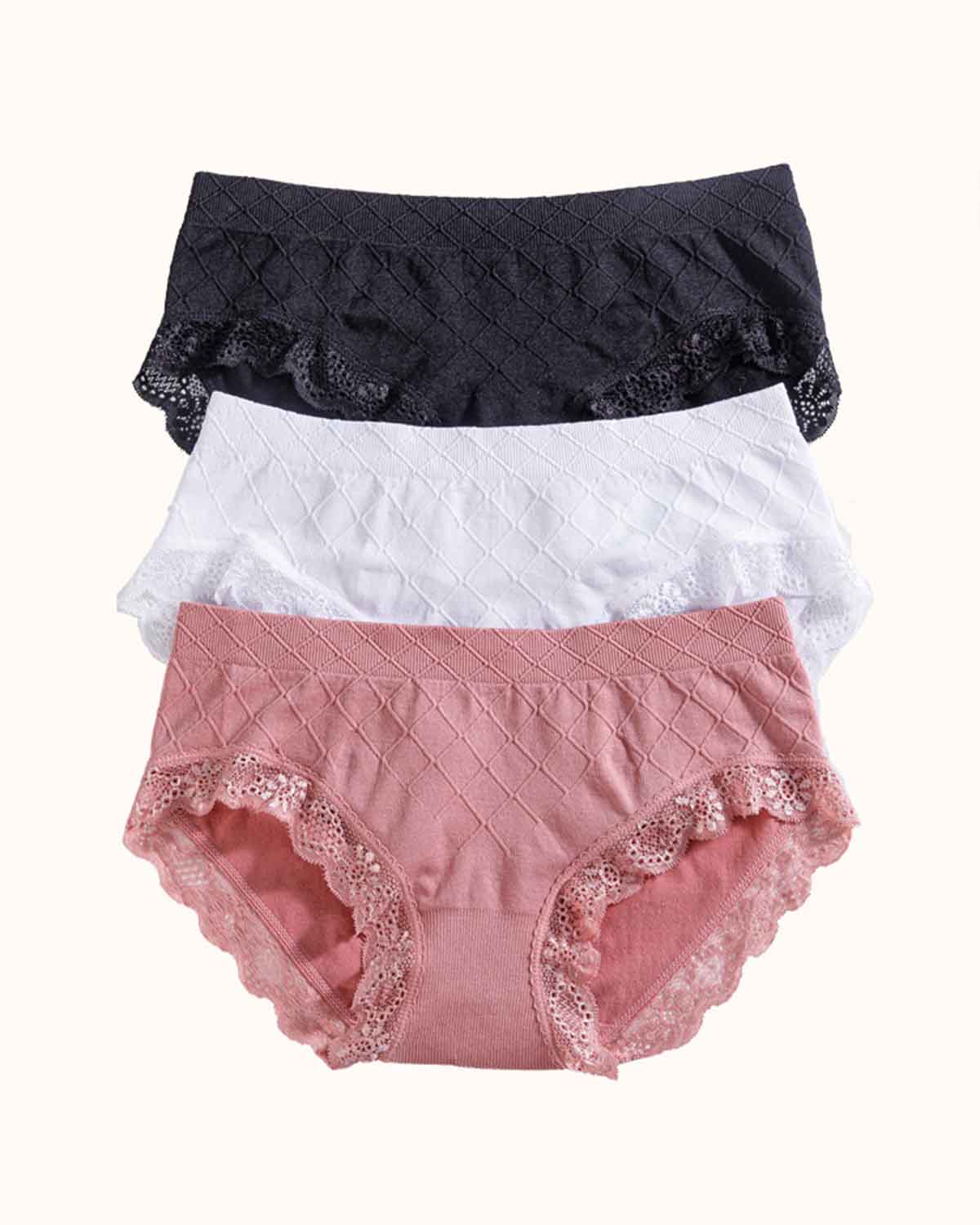 Style 9047 Lace Panties Whole Carton (One Size, 105 Pcs of Each Color Black/White/Pink, 315 Pcs in Total)